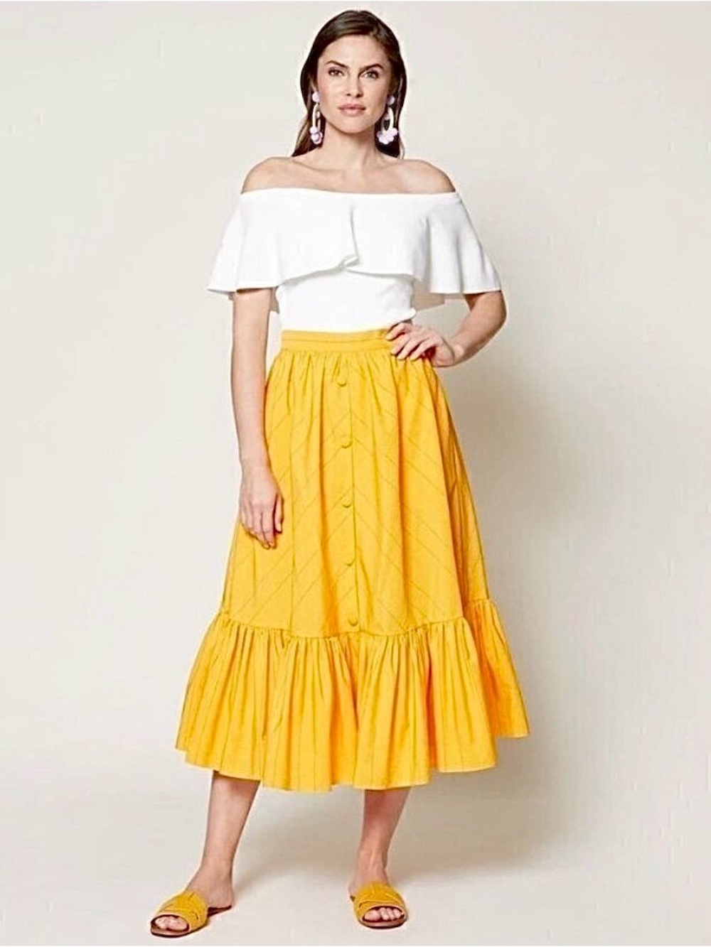Sachin + Babi Anthropologie Goldenrod Midi Skirt Pinstripes Ruffle Hem Size 8